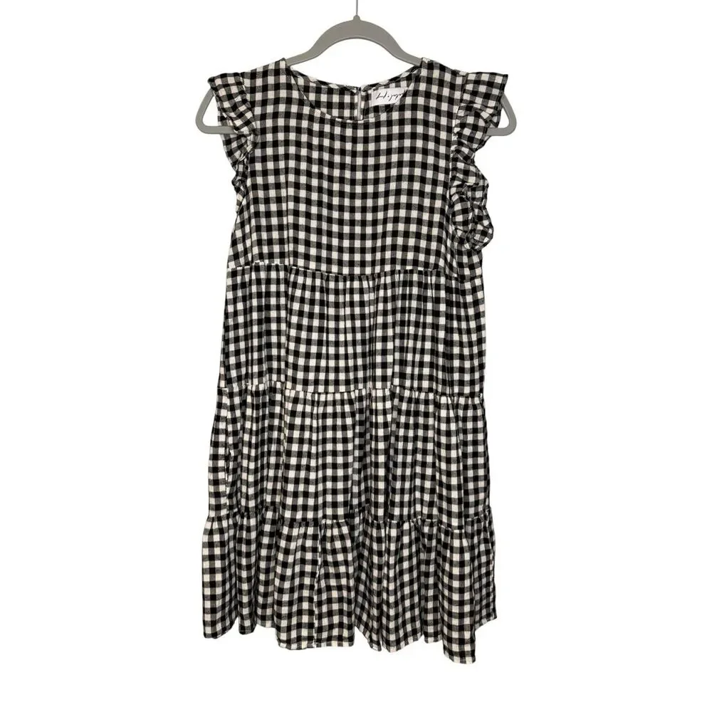 Petal & Pup Black Gingham‎ Plaid Tiered Rylan Dress Size 4